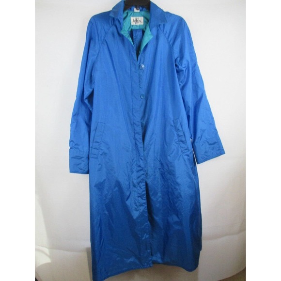 The Totes Coat 8 Jacket Trench Rain Belted Blue Light Nylon 80's Vintage - Picture 1 of 5